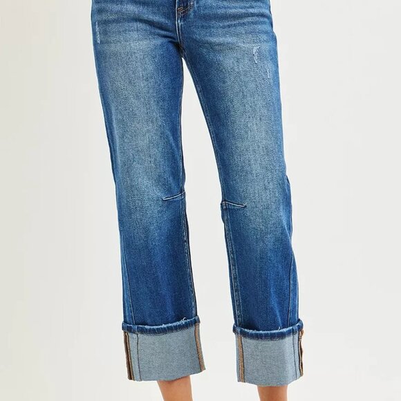 RISEN High Rise Straight Jeans with Distressed Hem - Picture 7 of 16